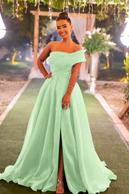 One Shoulder Dark Green Mermaid Front Split Evening Dress With Bowknot Strapless