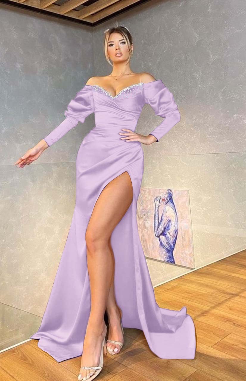 Long Sleeves Royal Blue Mermaid Evening Dress