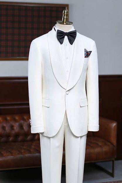 Alva Classic White Slim-Fit Custom Two-Piece Wedding Suit for Grooms