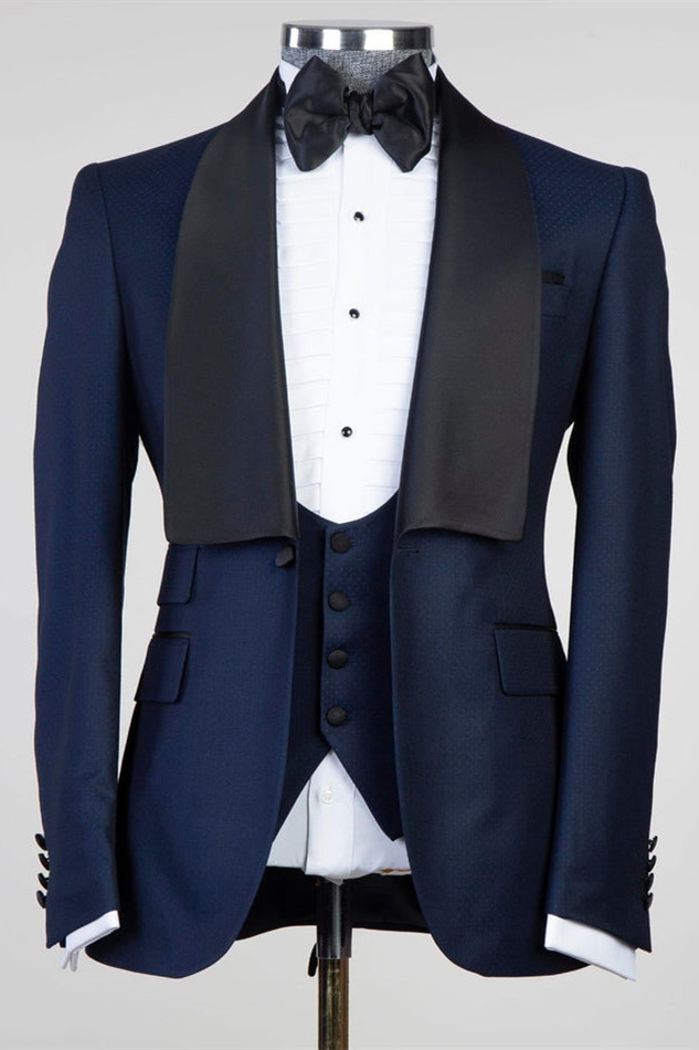 Craig Stylish Navy Blue Shawl Lapel Men's Suits with Three-Piece