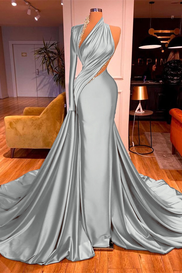 One-Shoulder Mermaid Long Sleeves Evening Dress Long With Beadings