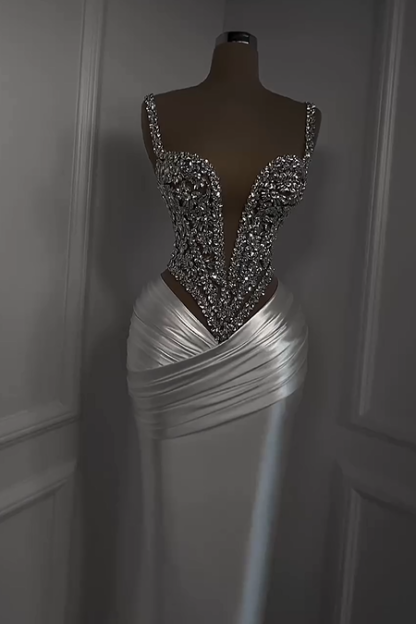 Spaghetti Strap Sweetheart Sleeveless Long Formal Dress With Beading