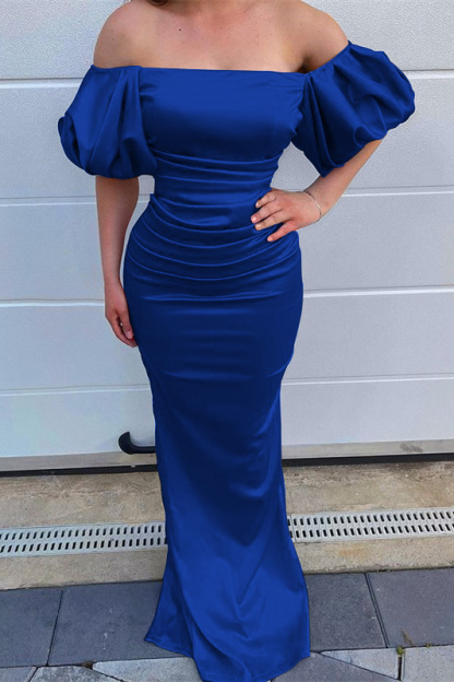 Ocean Blue Mermaid Off-The-Shoulder Long Evening Dress