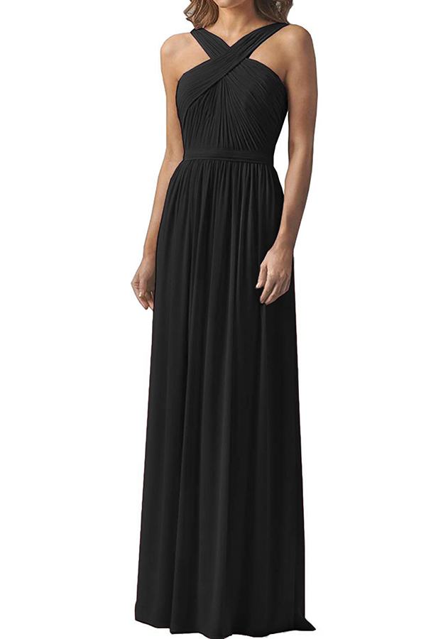 Halter Chiffon Long Bridesmaid Dress