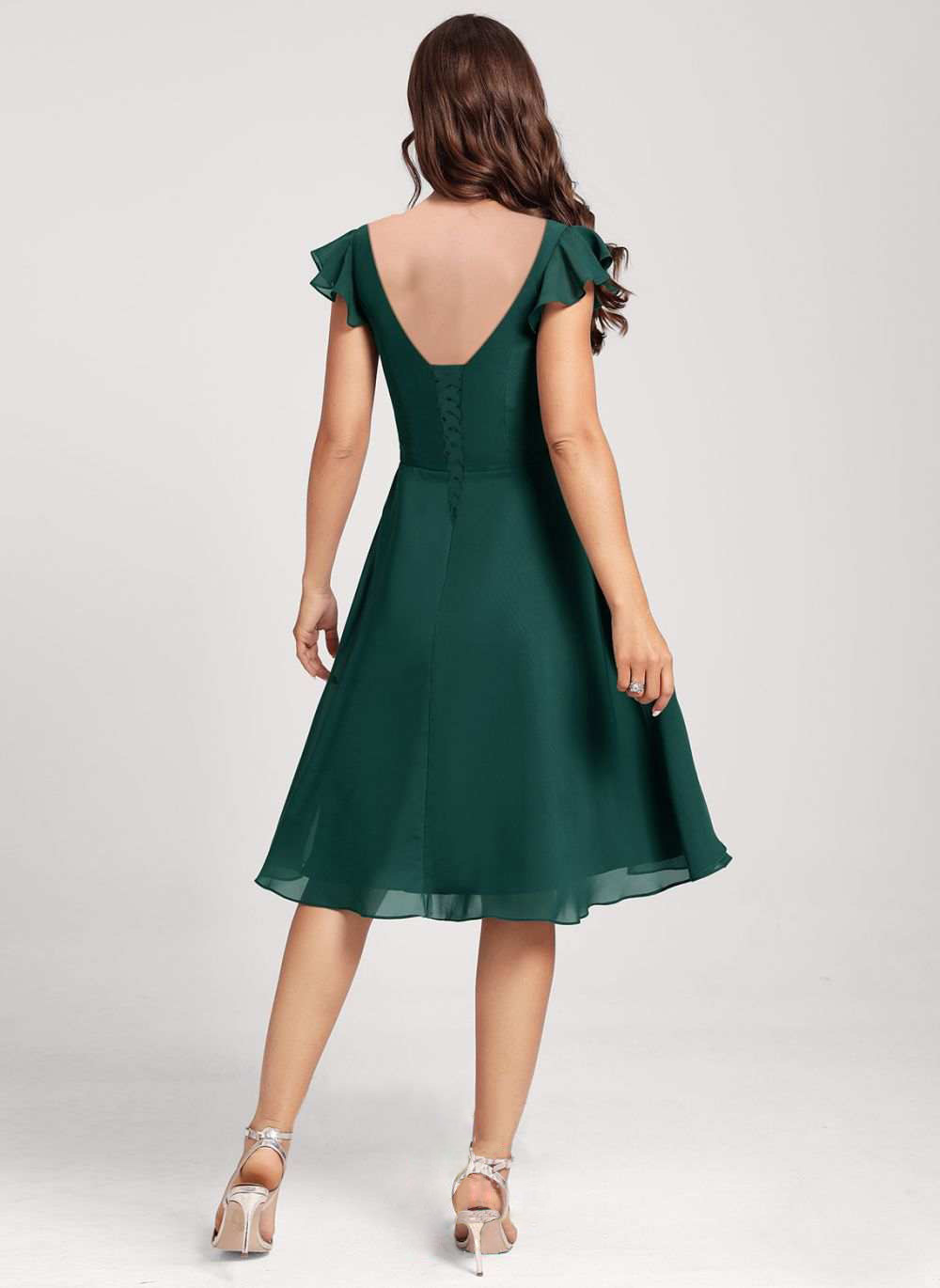 Dark Green V-Neck Summer Short Dress