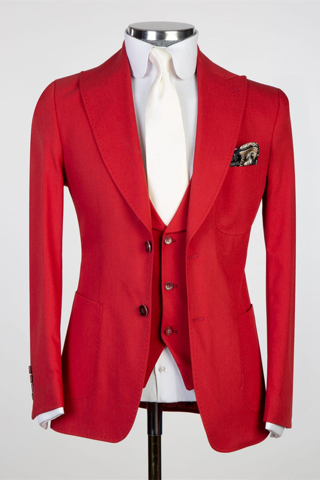 Red Peaked-Lapel Donald Bespoke Three-Piece Men's Suits