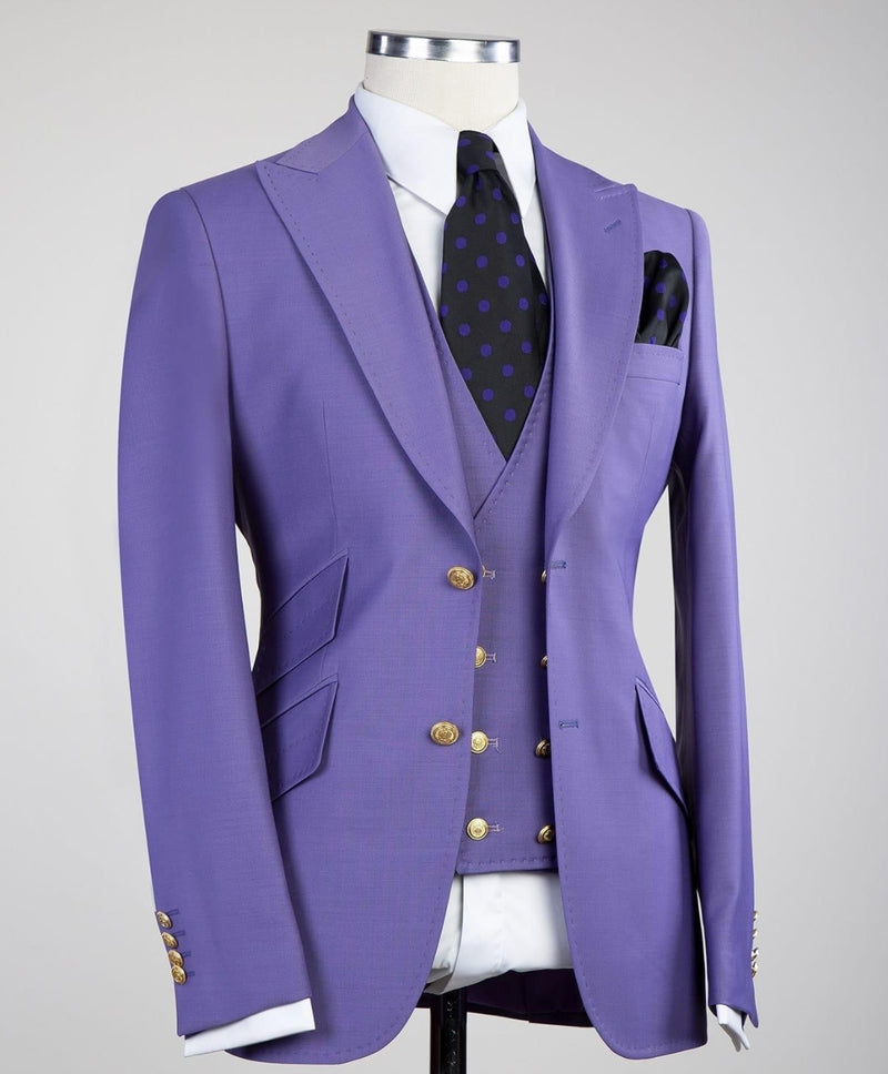 Clifford Chic Purple Best-Fitted Peaked Lapel Three-Piece Men's Suits