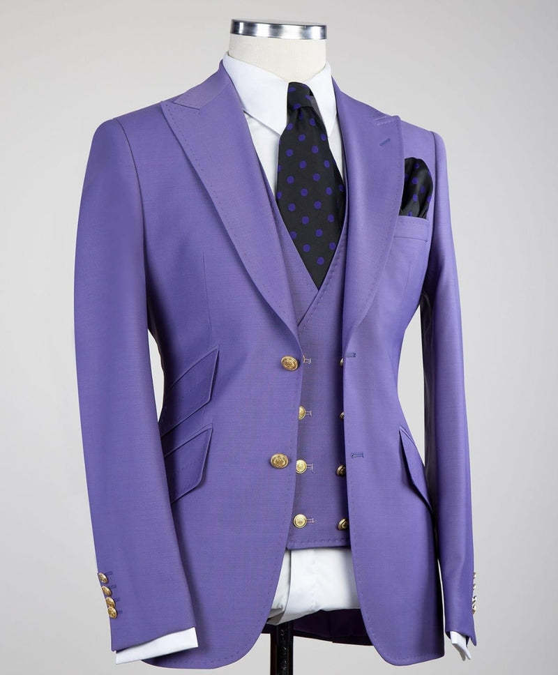 Clifford Chic Purple Best-Fitted Peaked Lapel Three-Piece Men's Suits