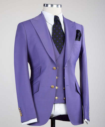 Clifford Chic Purple Best-Fitted Peaked Lapel Three-Piece Men's Suits