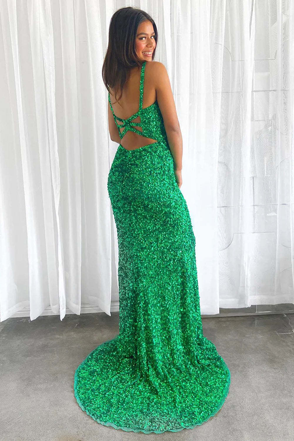 Long Green Mermaid Prom Dress with Sparkly Sequins