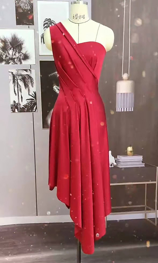 Red Junior One Shoulder Bridesmaid Dress