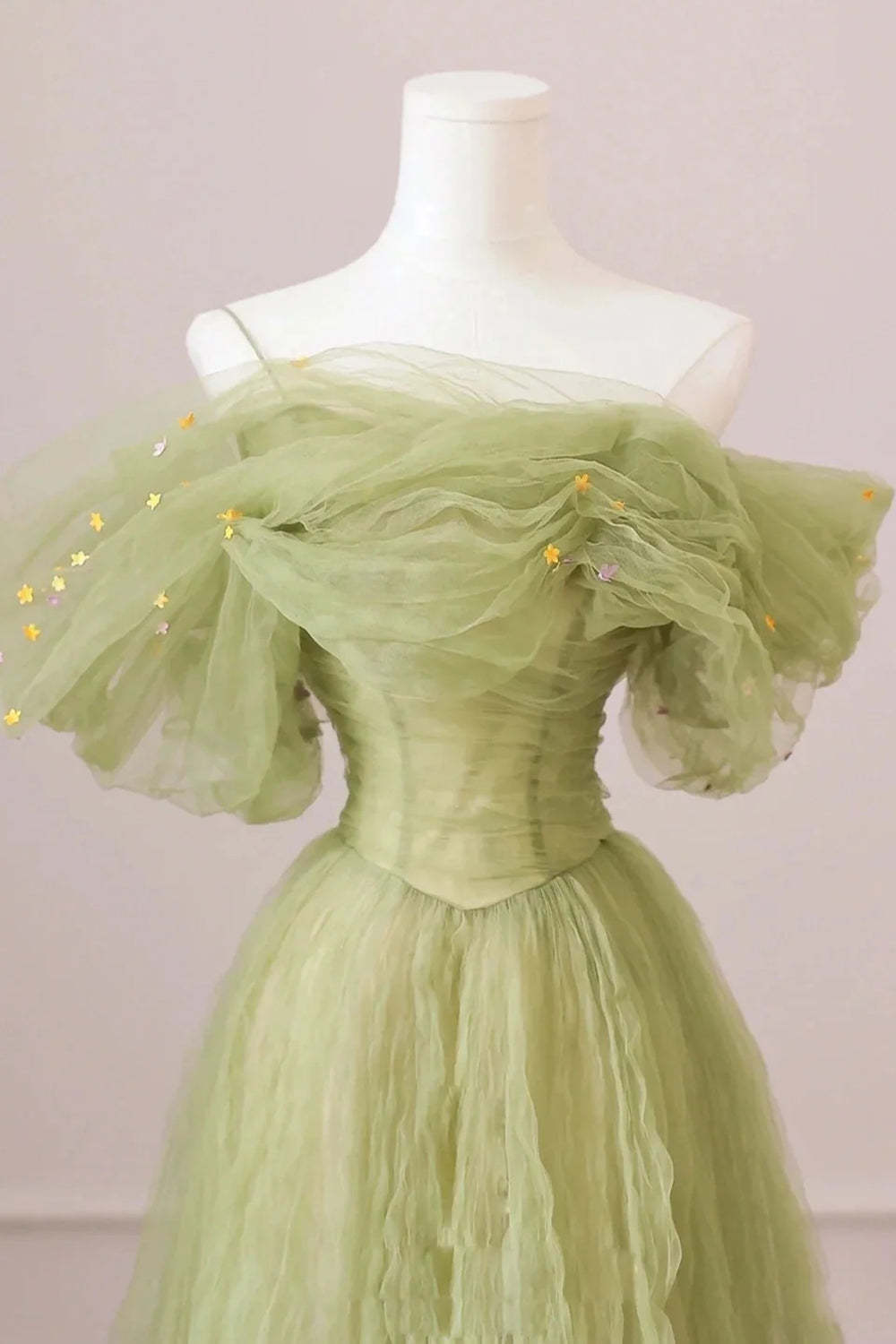 Light Green Long Prom Dress with Off-the-Shoulder A-Line