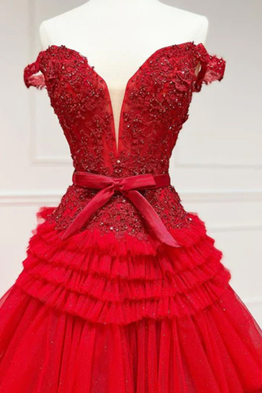 Ivory Off-the-Shoulder Princess A-Line Prom Dress with Ruffles