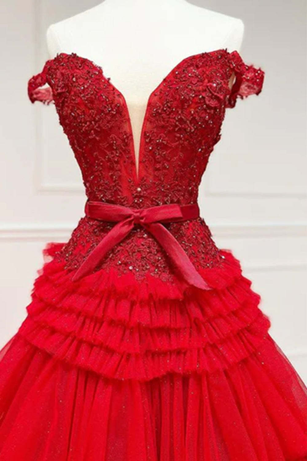 Ivory Off-the-Shoulder Princess A-Line Prom Dress with Ruffles