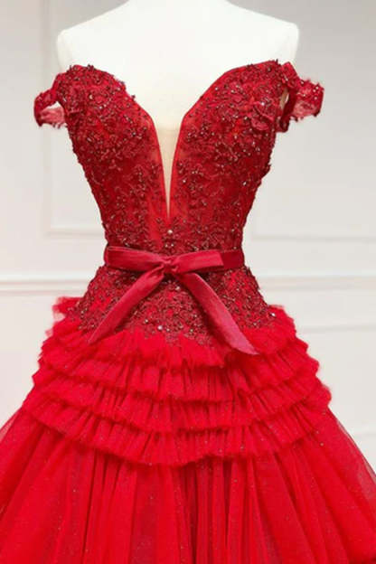 Ivory Off-the-Shoulder Princess A-Line Prom Dress with Ruffles