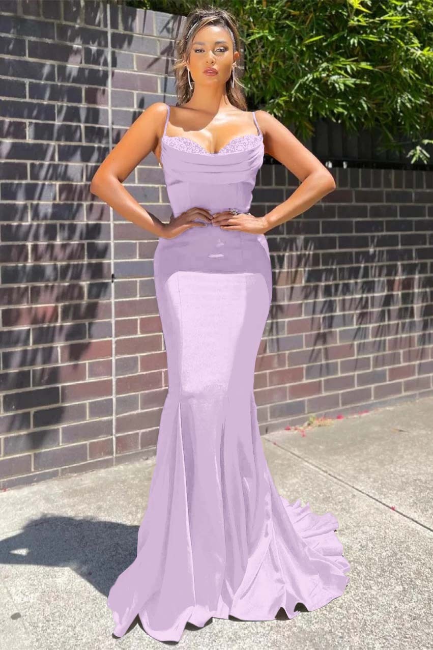 Long Spaghetti Strap Sleeveless Mermaid Ruffles Formal Dress With Beadings