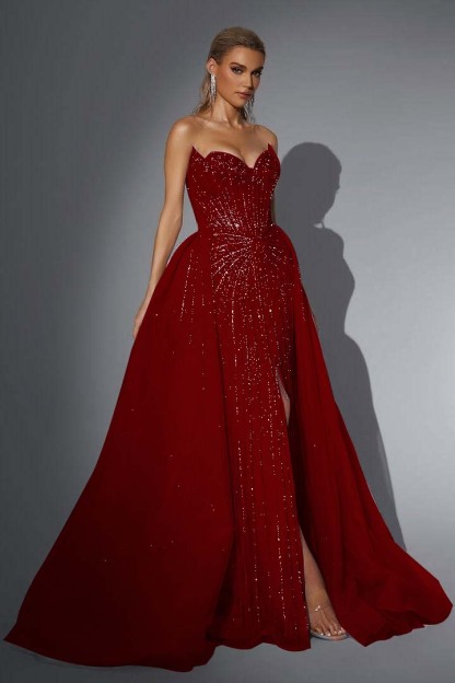 Strapless Sleeveless Long Mermaid Formal Dress With Split Sequins