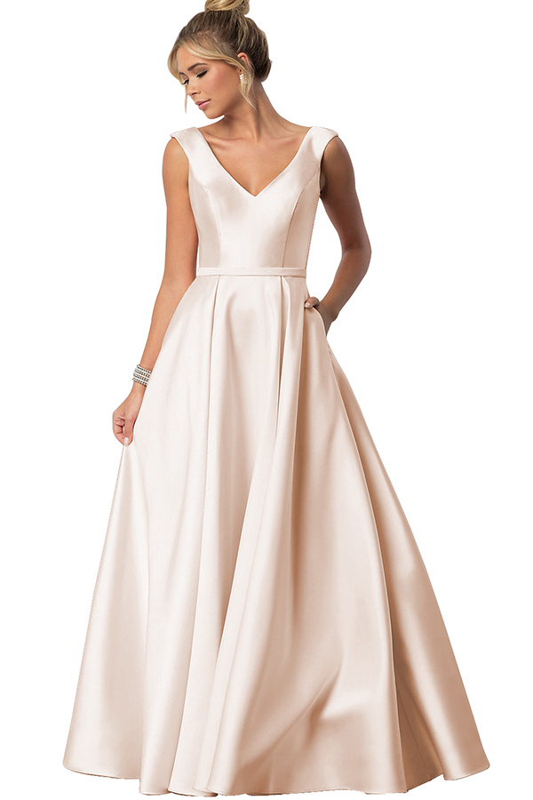 Sleeveless V-Neck Bridesmaid Dress with Pockets