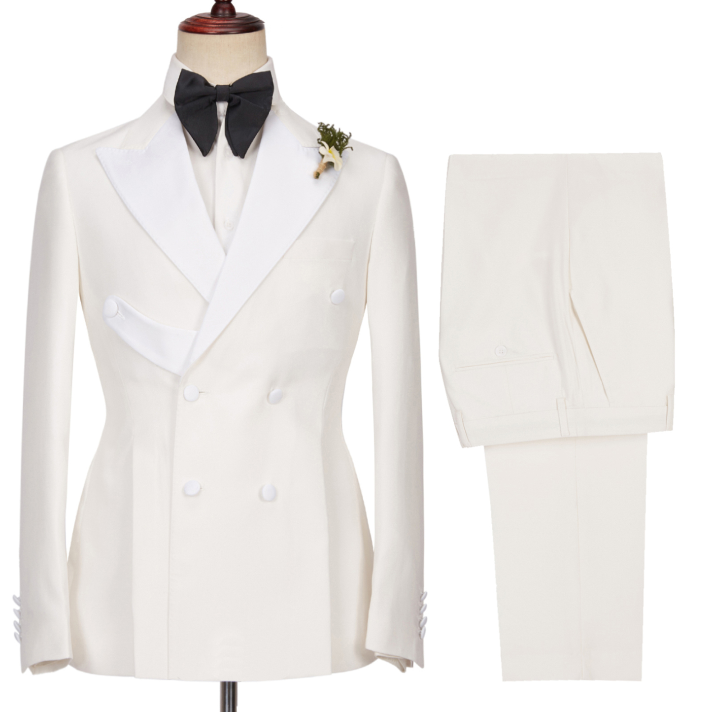 Chic White Two-Piece Double-Breasted Peaked Lapel Wedding Suits