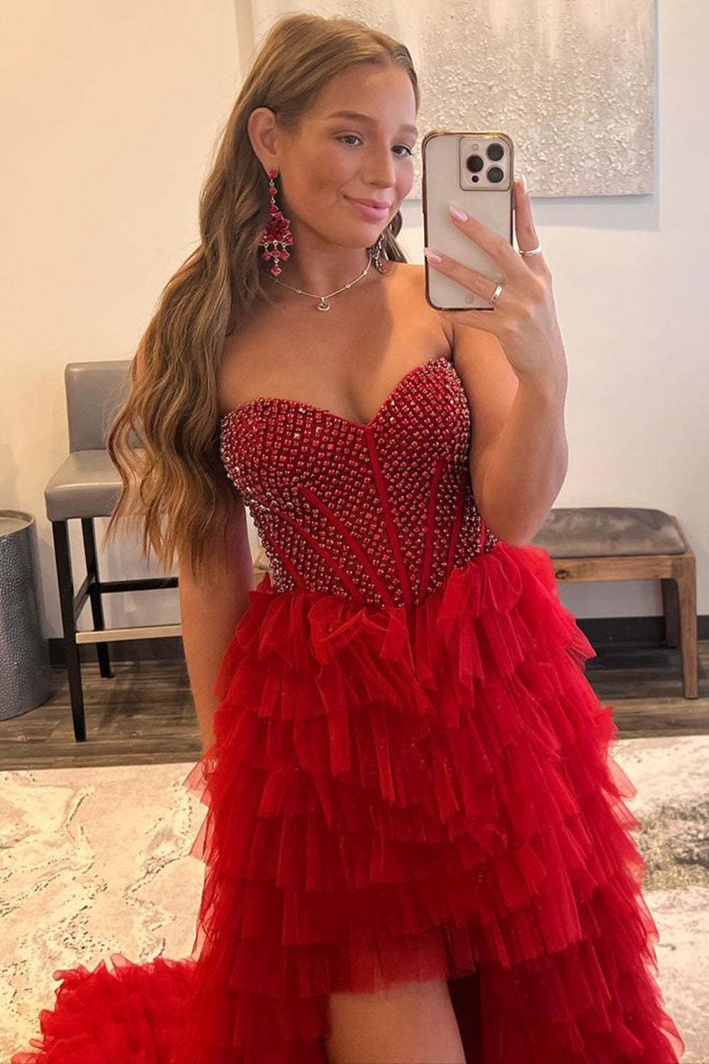 High-Low Prom Dress in Red Tulle