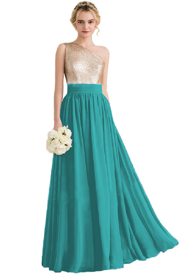 Sequins One Shoulder Long Bridesmaid Dress