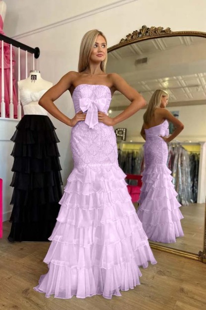 Strapless Sleeveless Long Mermaid Formal Dress With Beading Ruffle