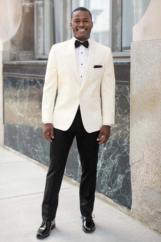 Simple and Handsome Rodney White Shawl-Lapel Wedding Men's Suits