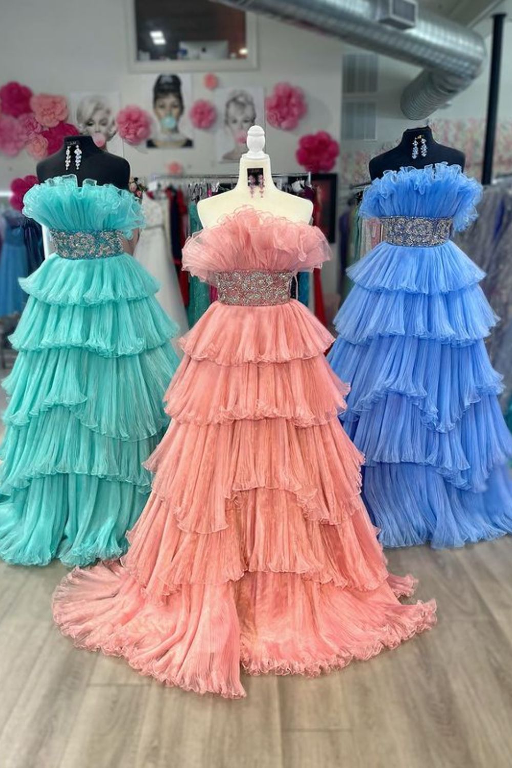 Stylish Strapless Blue A-Line Prom Dress with Beading