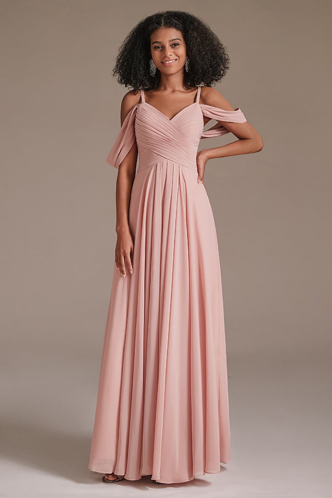 Chiffon Off-the-Shoulder Bridesmaid Dress Pleated