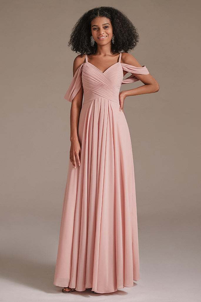 Chiffon Off-the-Shoulder Bridesmaid Dress Pleated
