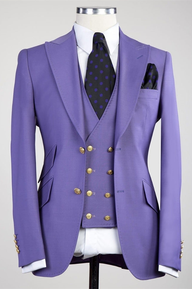 Clifford Chic Purple Best-Fitted Peaked Lapel Three-Piece Men's Suits