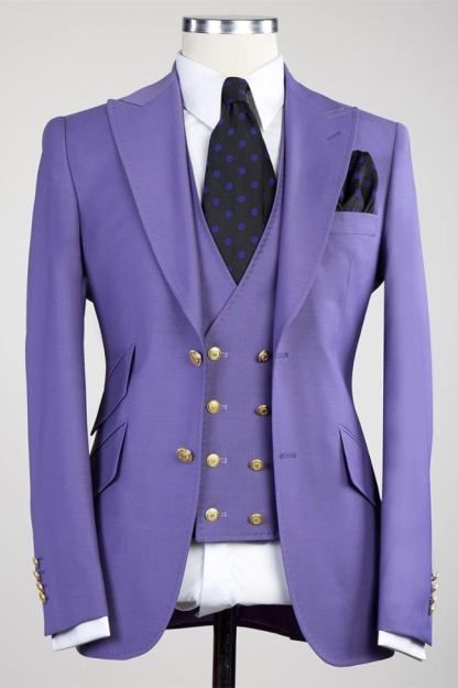 Clifford Chic Purple Best-Fitted Peaked Lapel Three-Piece Men's Suits