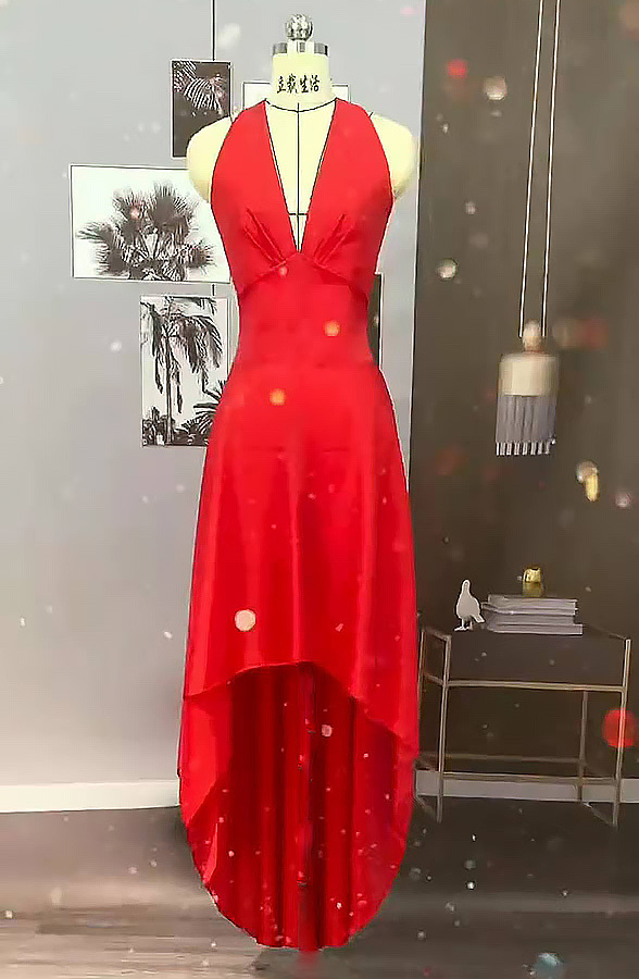 Red Sleeveless Halter Bridesmaid Dress
