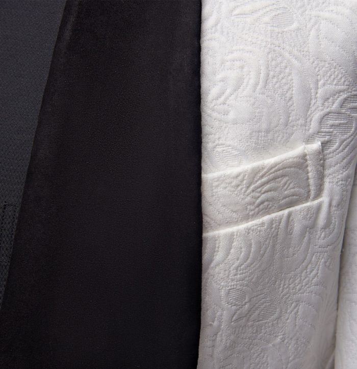 Floral White Men's Suits with Black Lapel Three-Piece Dinner Suits for Men