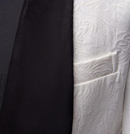 Floral White Men's Suits with Black Lapel Three-Piece Dinner Suits for Men