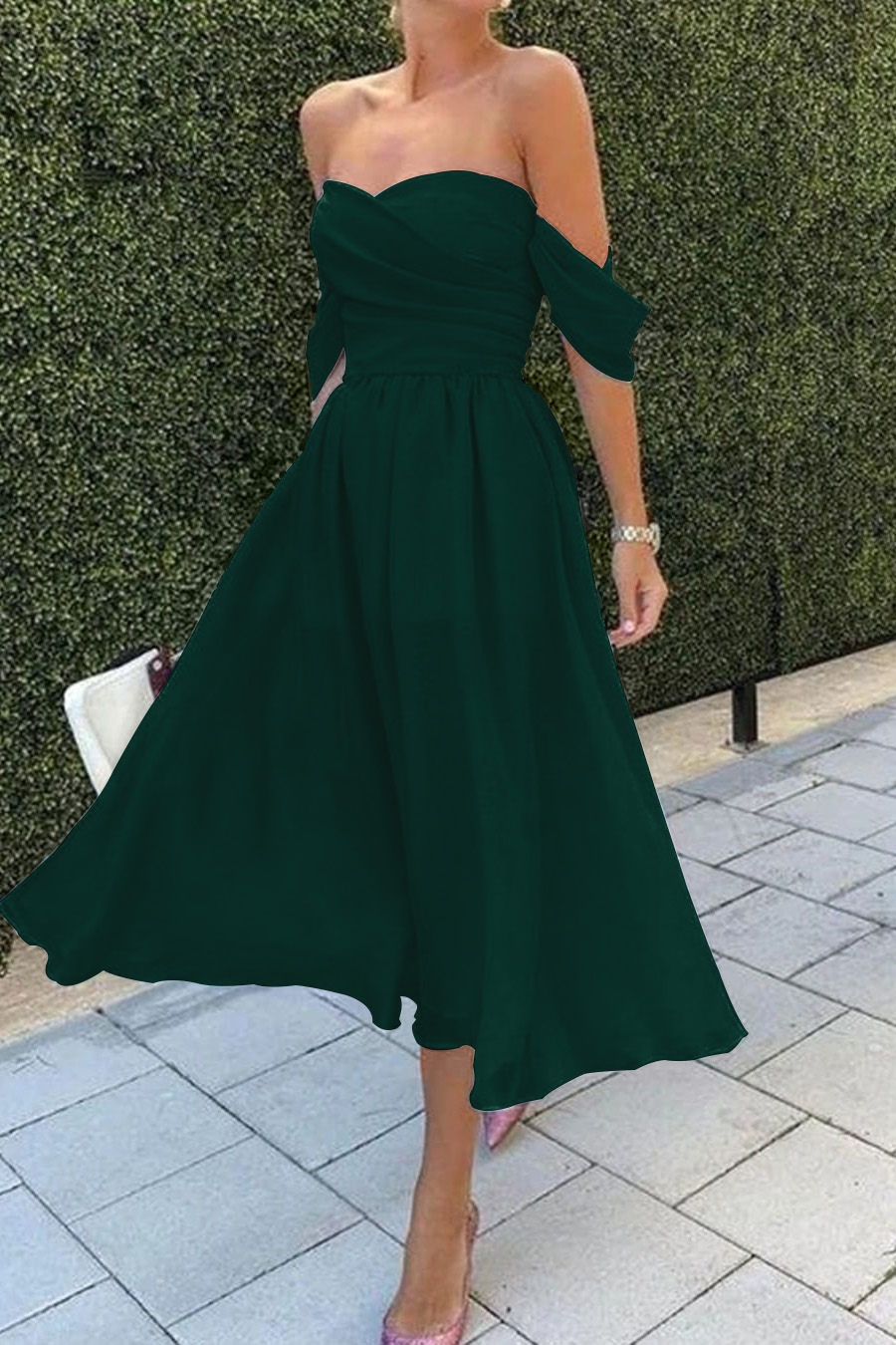 Baby Blue Short Evening Dress With Strapless Off-The-Shoulder