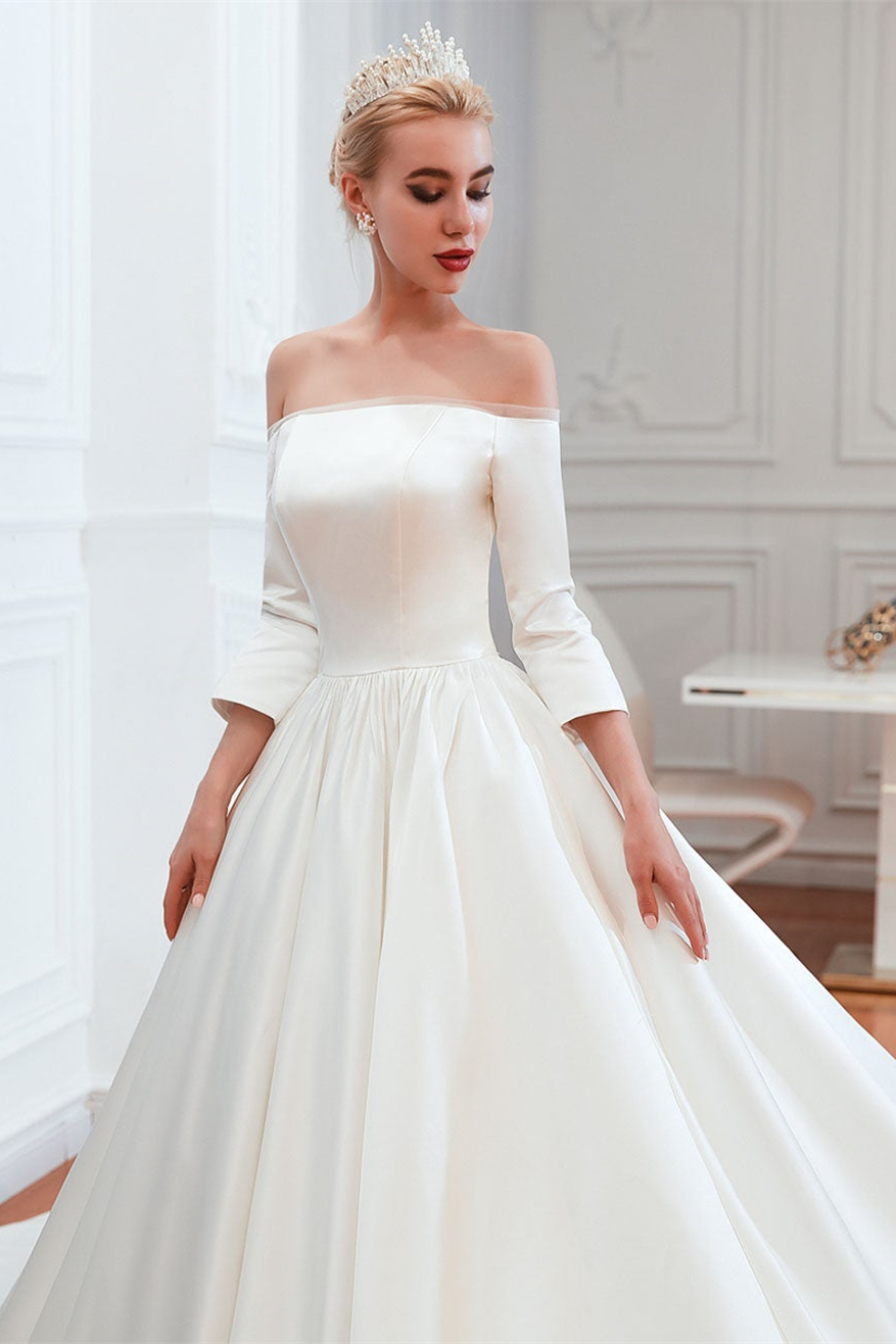 Off-the-Shoulder Half-Sleeves Wedding Dress Satin