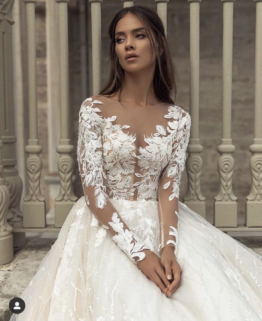 Elegant Long Sleeve Train Bateau A-Line Wedding Dress with Appliques Lace