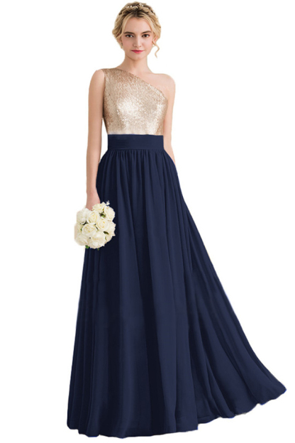 Sequins One Shoulder Long Bridesmaid Dress