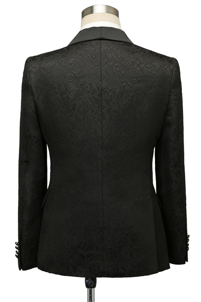 Classic Black Shawl Lapel Jacquard Wedding Suit for Men