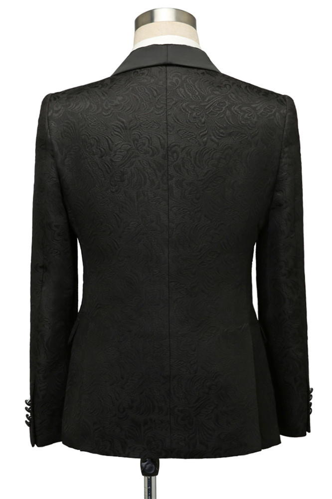 Classic Black Shawl Lapel Jacquard Wedding Suit for Men
