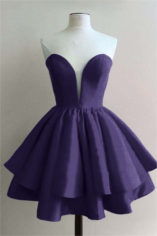 Fuchsia Charming Sweetheart Double Layer Bud Strapless Short Mini cocktail Dress