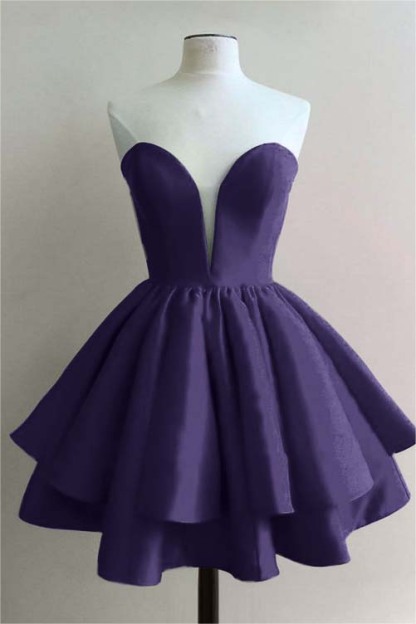Fuchsia Charming Sweetheart Double Layer Bud Strapless Short Mini cocktail Dress