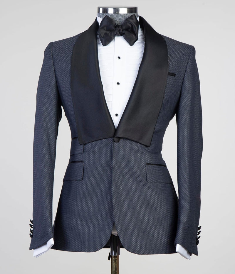 Cliff Fashion Slim Fit Dark Blue Shawl Lapel Three-Piece Men's Suits