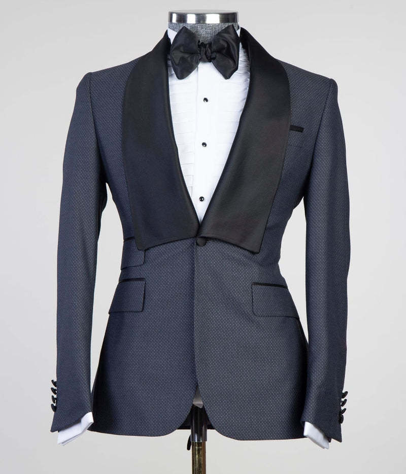 Cliff Fashion Slim Fit Dark Blue Shawl Lapel Three-Piece Men's Suits