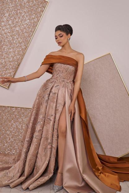 One Shoulder Sleeveless Split Long Formal Dress With Lace Appliques