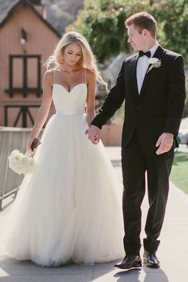 Long Tulle Spaghetti-Straps Wedding Dress