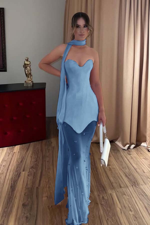 Strapless Sweetheart Sleeveless Long Mermaid Formal Dress With Beading