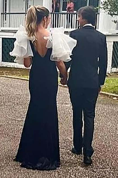 Black Long Prom Dress with V Neck and Front Split in Mermaid Style