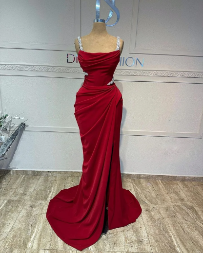 Straps Sleeveless Long Mermaid Formal Dress With Pleated Sequins